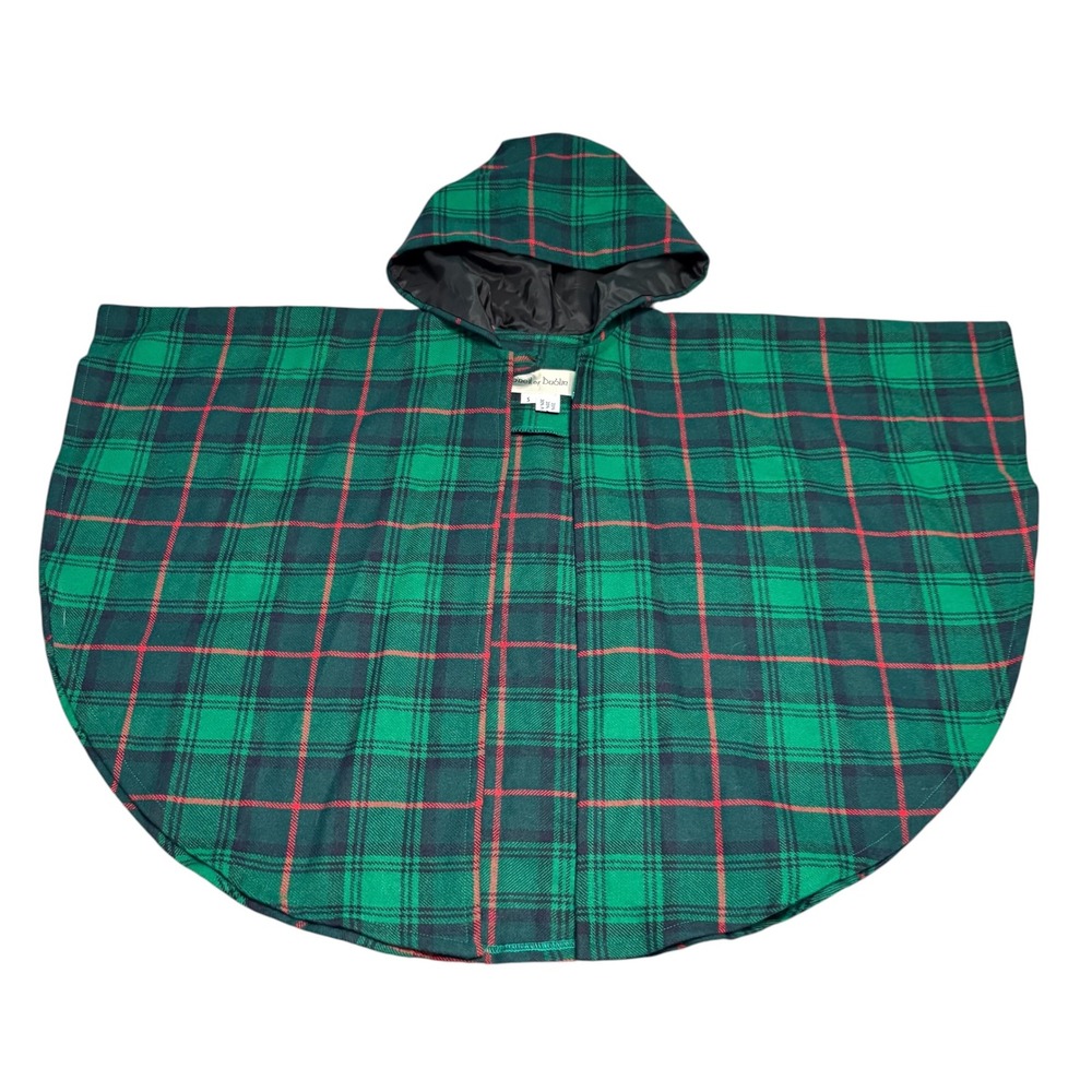 O'Neil of Dublin Hooded Poncho Cape Girls Small Green Plaid Wool Blend Tartan